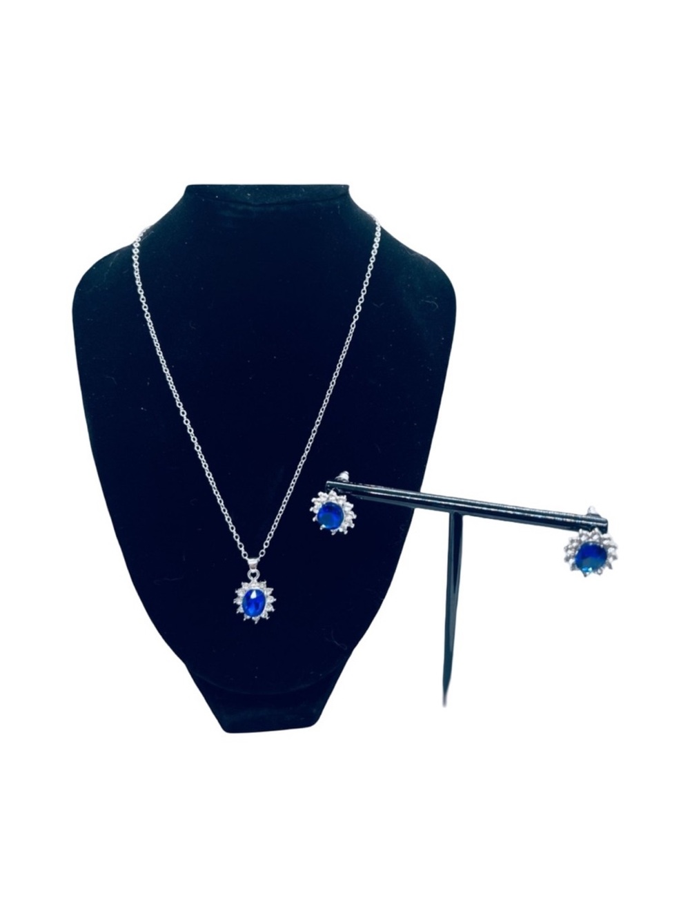 Classic Blue Oval Pendant Necklace and Earrings Set by FINAL PRICE DROP